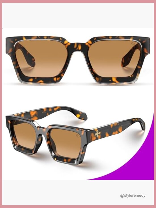 Vintage Tortoise Square Sunglasses with Wire Core Temples UV400 Protection